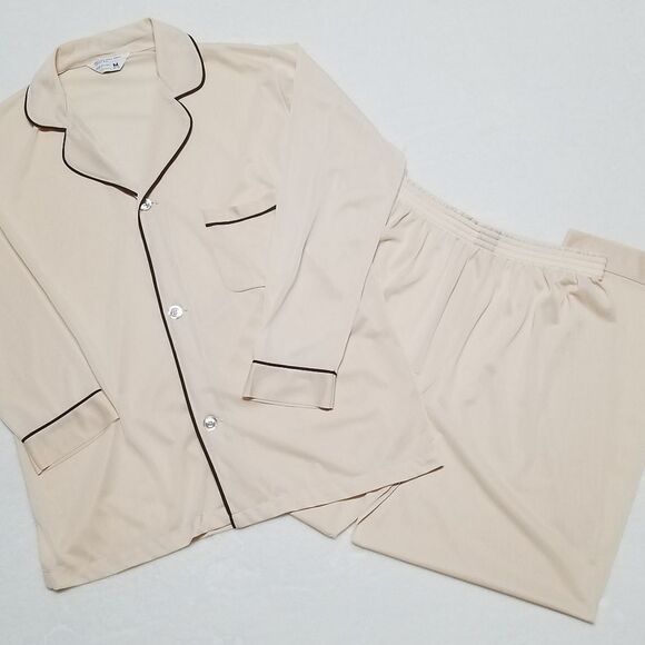 𝅺VINTAGE 60s JCPENNEY ILGWU Cream Brown Pajama Set - Picture 1 of 10